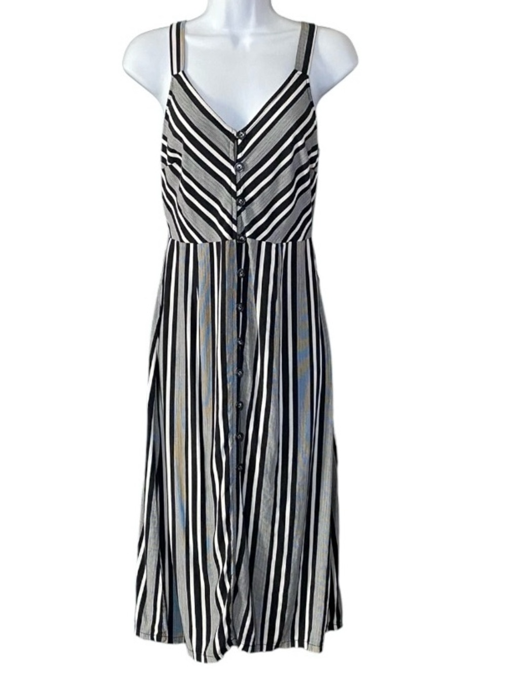 Xhilaration Black Striped Sundress Sz Small Button Front Nautical Coastal Resort